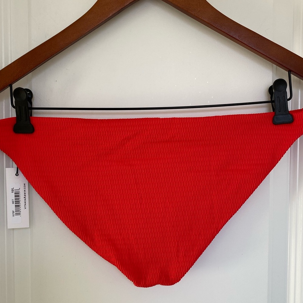 Vitamin A Red Reversible High Leg Cheeky Bikini Bottom Size L - Picture 7 of 15